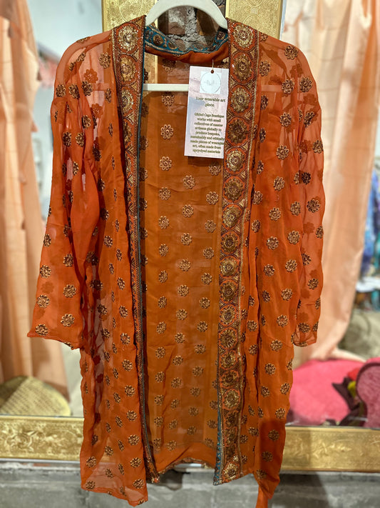 Vintage Hand beaded short kimono - rust