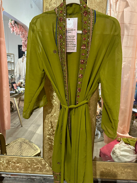 Vintage Hand beaded short kimono - anise green