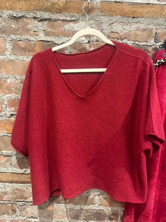 Red cashmere feel kimono sweater