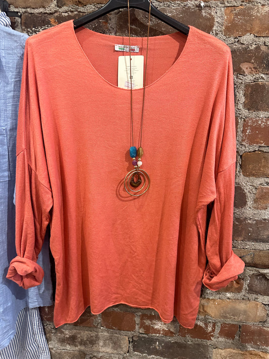 cashmere feel easy fit sweater-coral