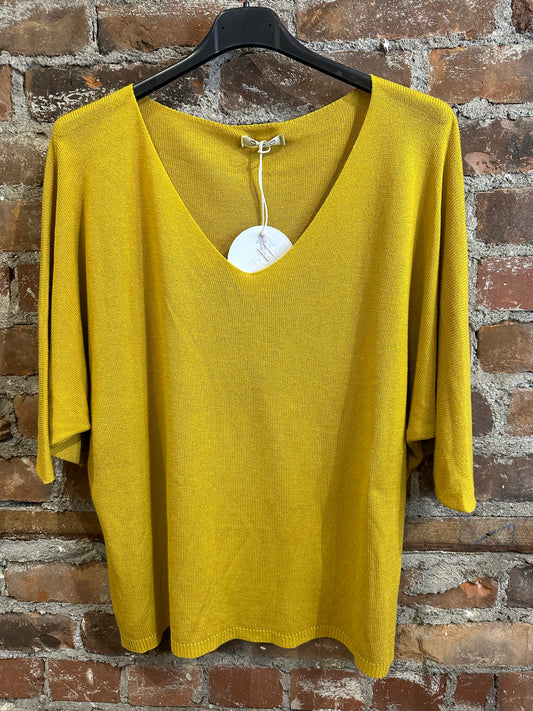 Fine knit Cashmere feel kimono sweater- mustard yellow