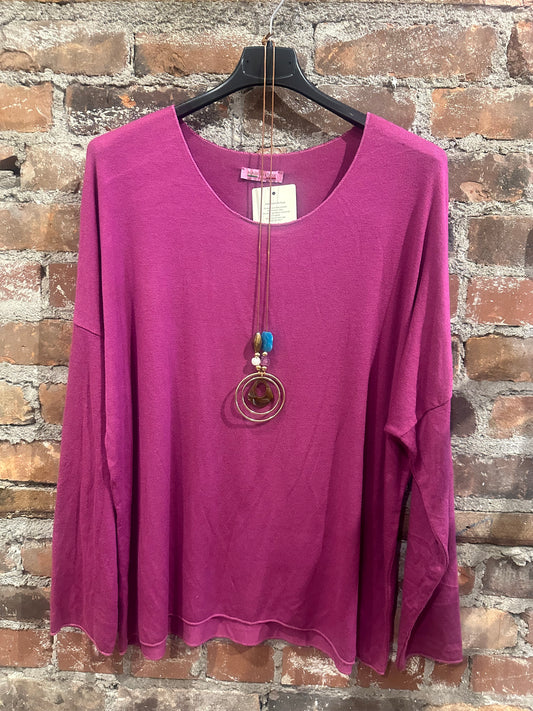 cashmere feel easy fit sweater- orchid
