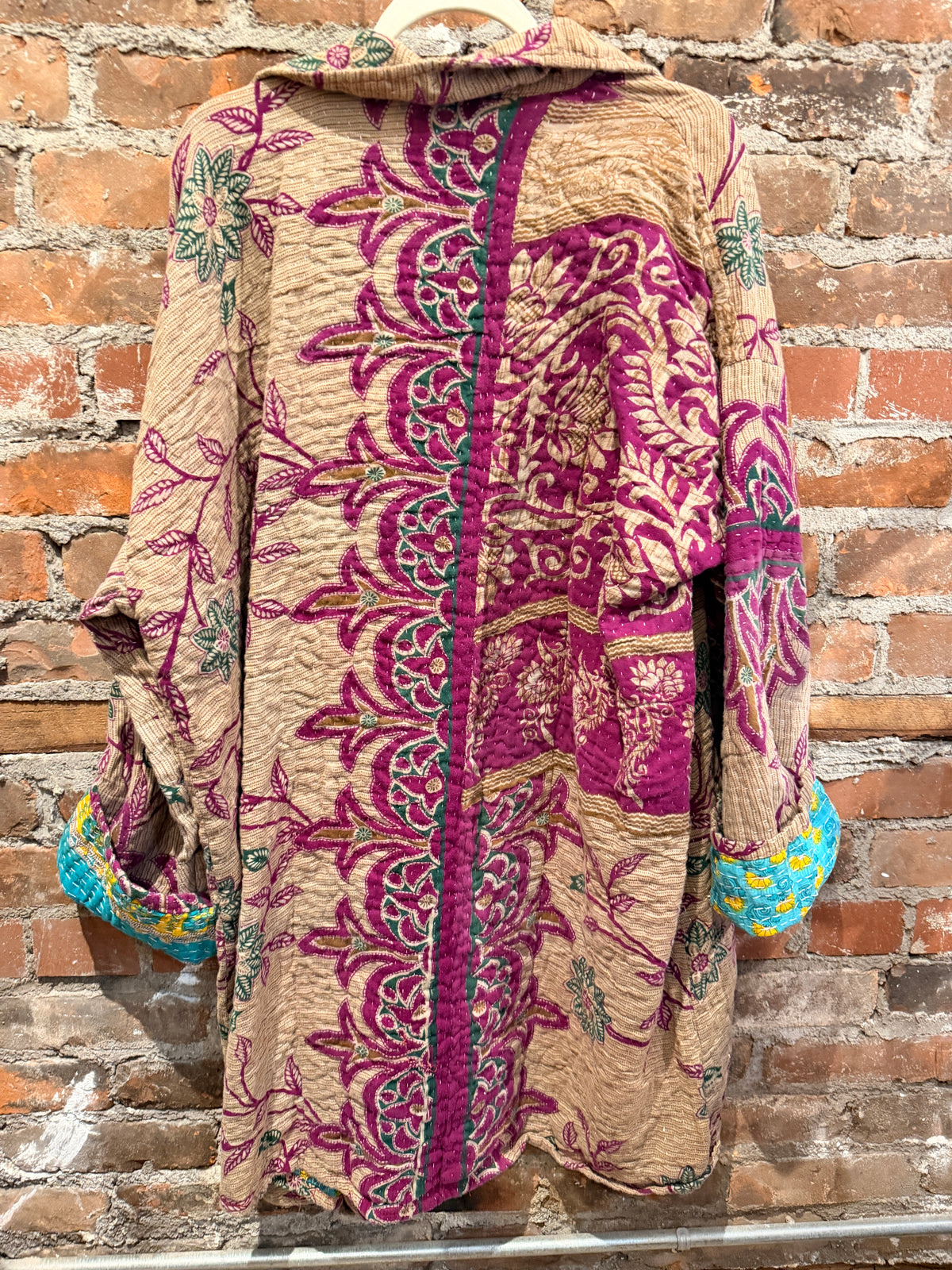 Vintage Kantha Car Coat - brown/purple/turquoise