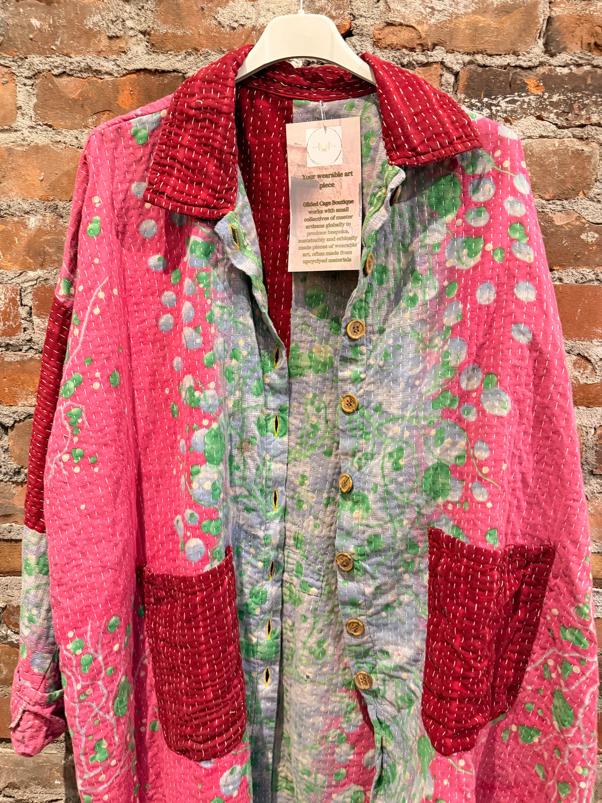 Vintage Kantha Car Coat - pink/red