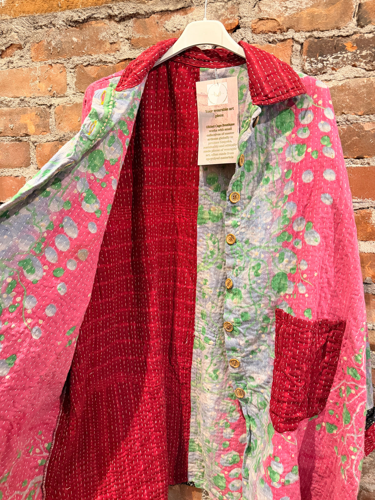 Vintage Kantha Car Coat - pink/red