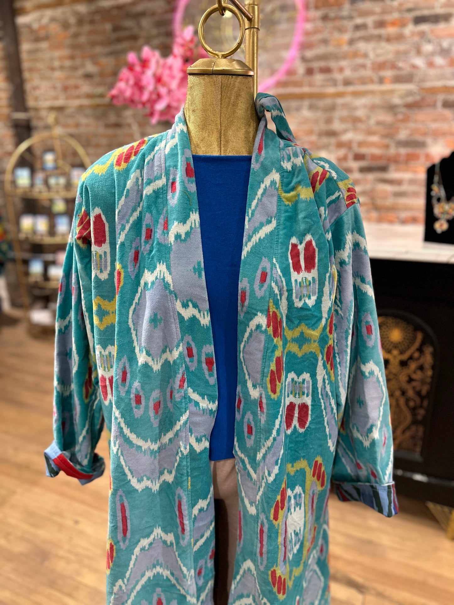 Velvet reversible opera coat -turquoise