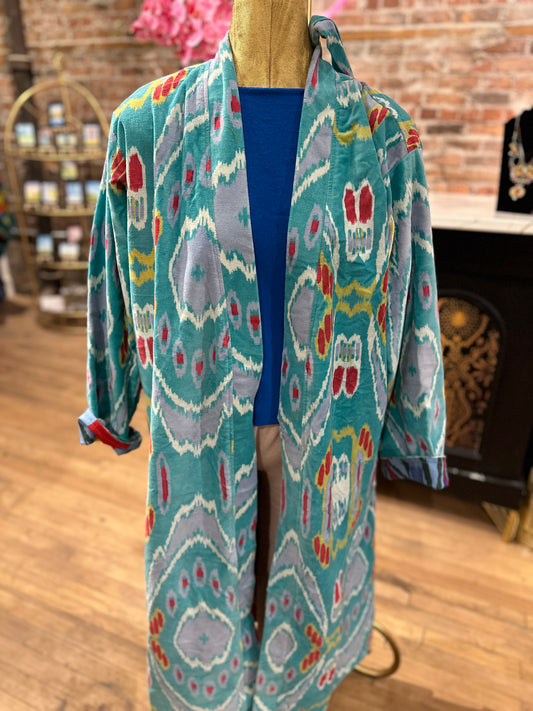 Velvet reversible opera coat -turquoise