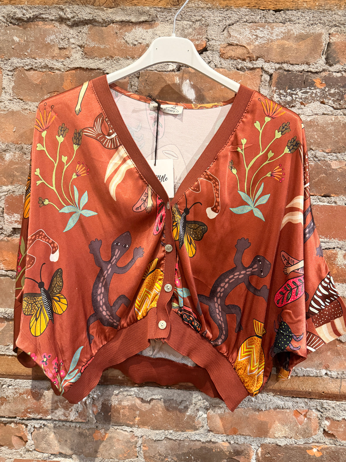 Silky cropped cardigan -rust