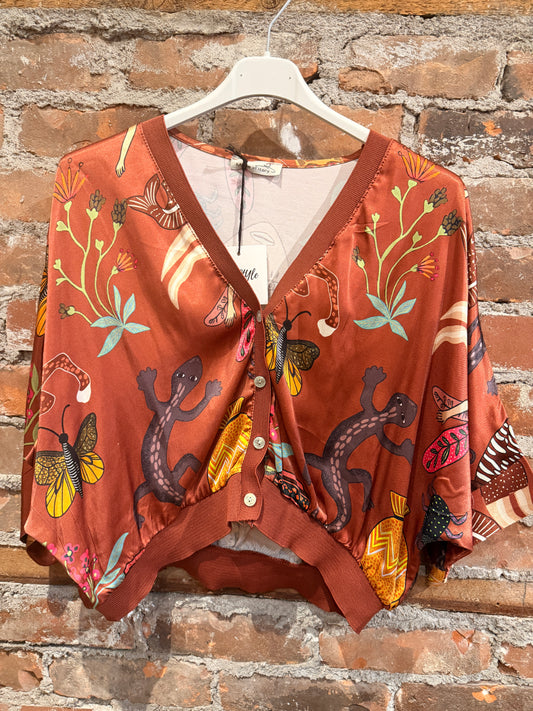 Silky cropped cardigan -rust