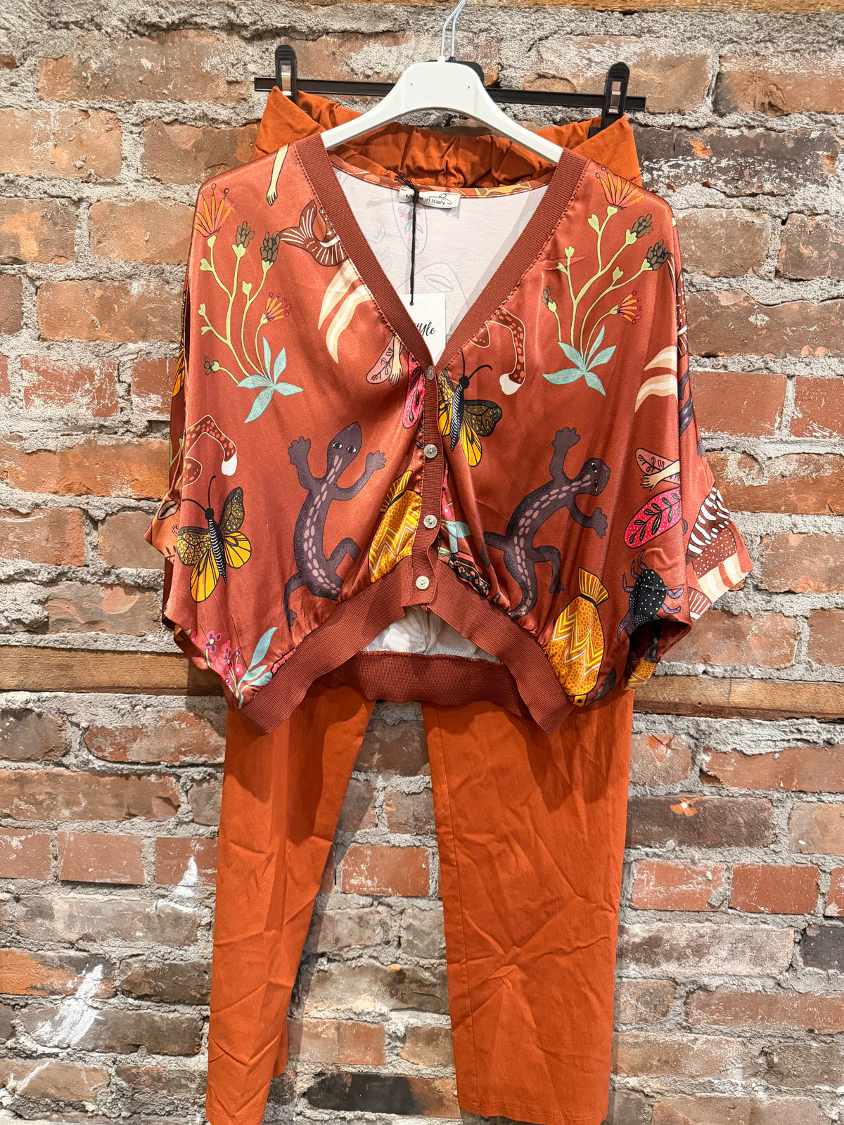 Silky cropped cardigan -rust