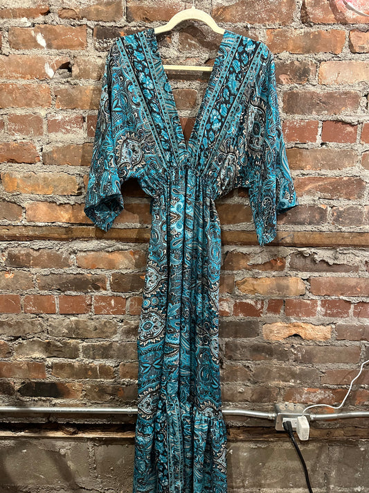 The lotus dress- teal/black