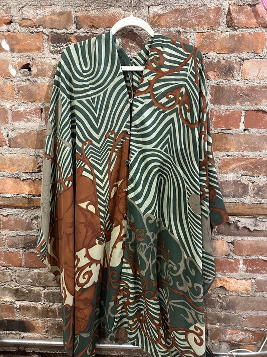 Vintage silk multi way cape - Emerald/brown