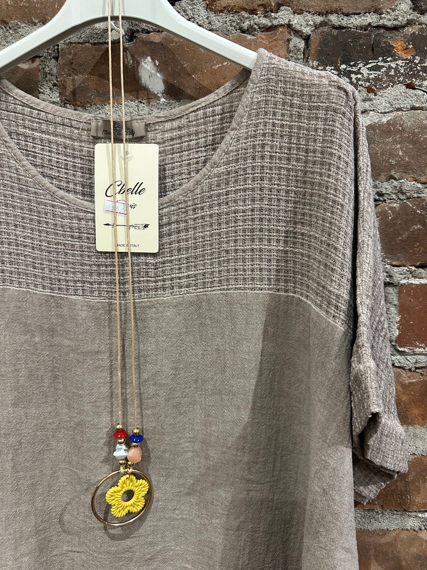Linen blend tunic-Taupe