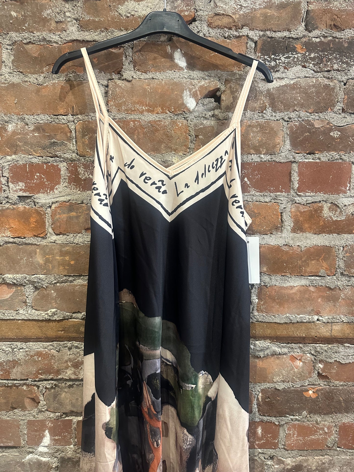 Painted silk slipdress -black