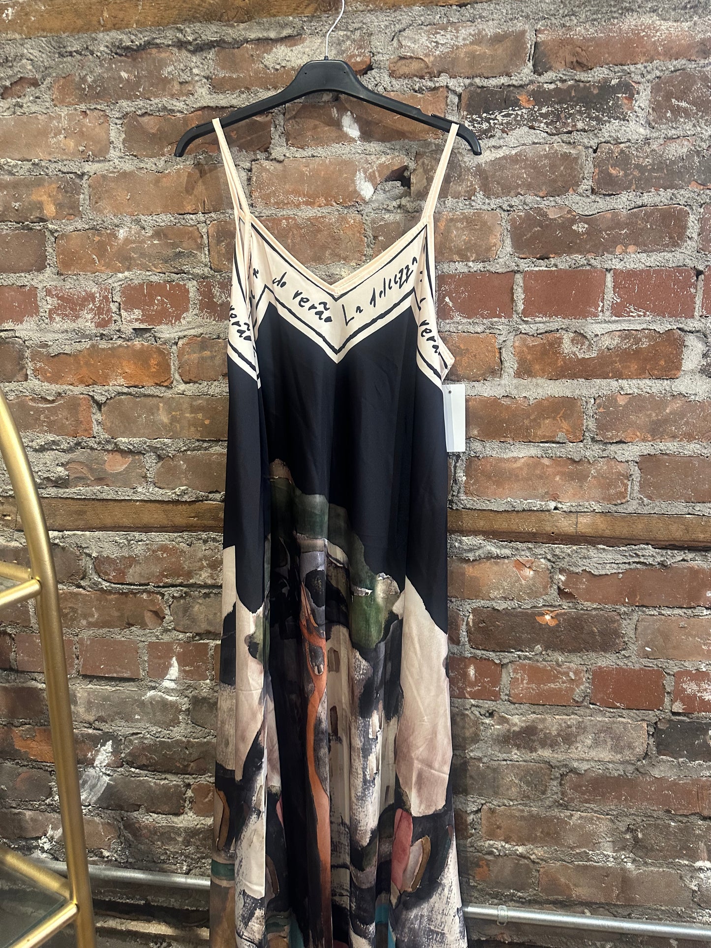 Painted silk slipdress -black