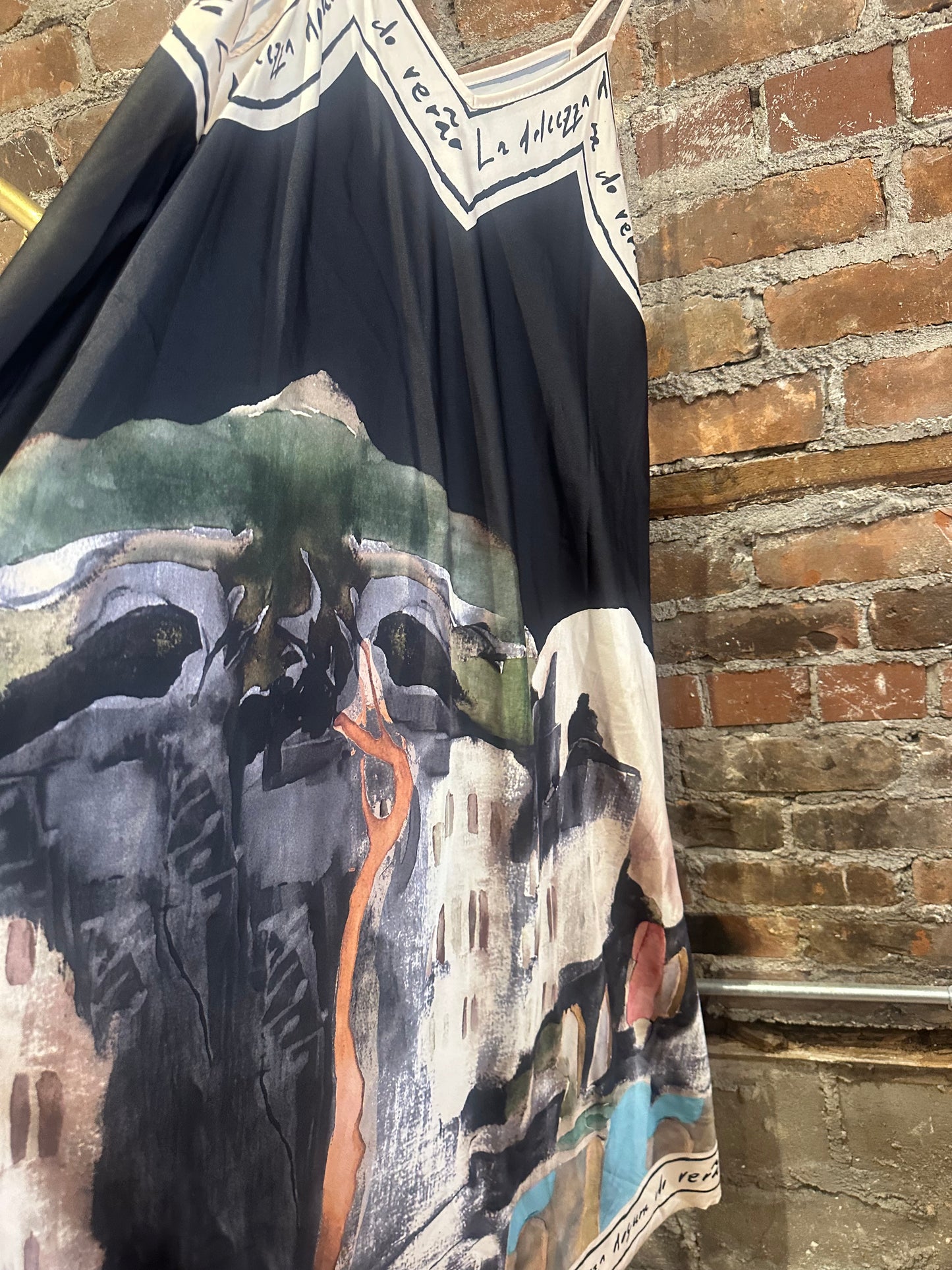 Painted silk slipdress -black