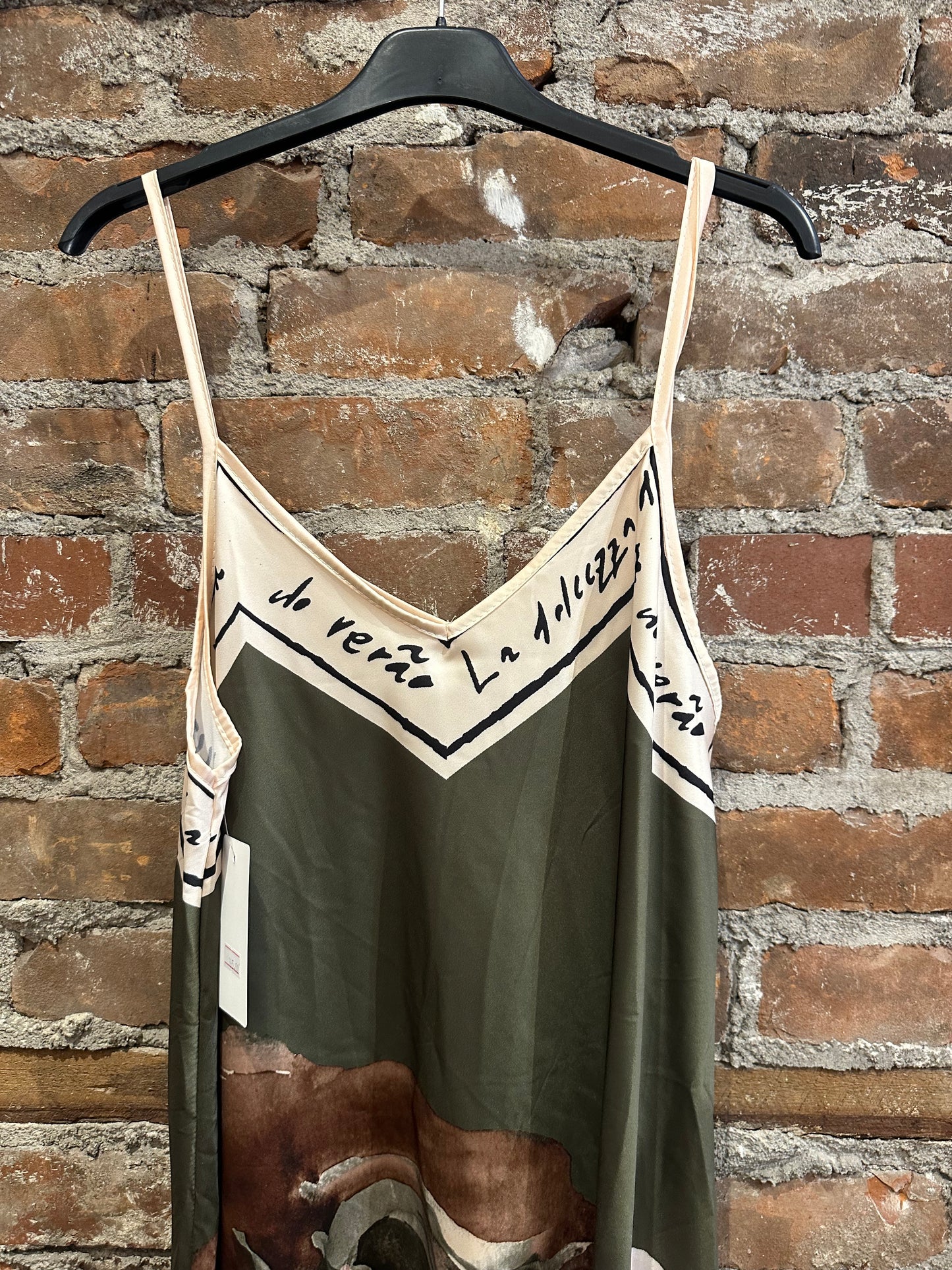 Painted silk slipdress -khaki