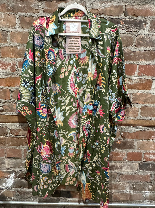 The Painters shirt  dress-khaki green print