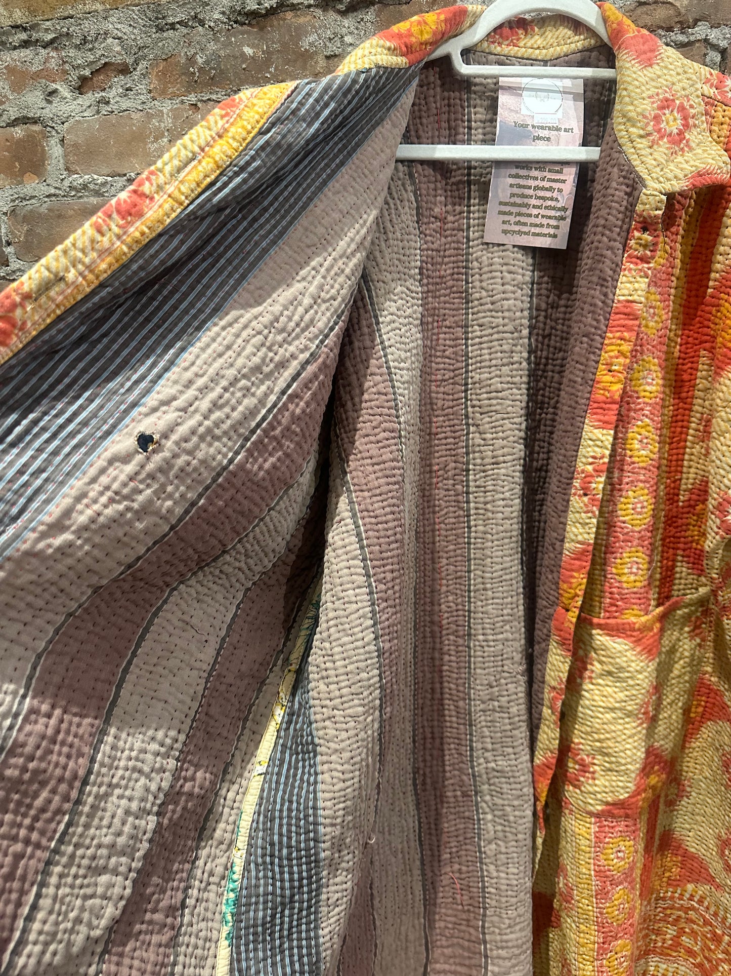 Reversible Kantha Coat- orange/grey