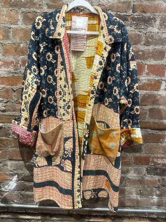 Reversible Kantha Coat- Navy/Multi