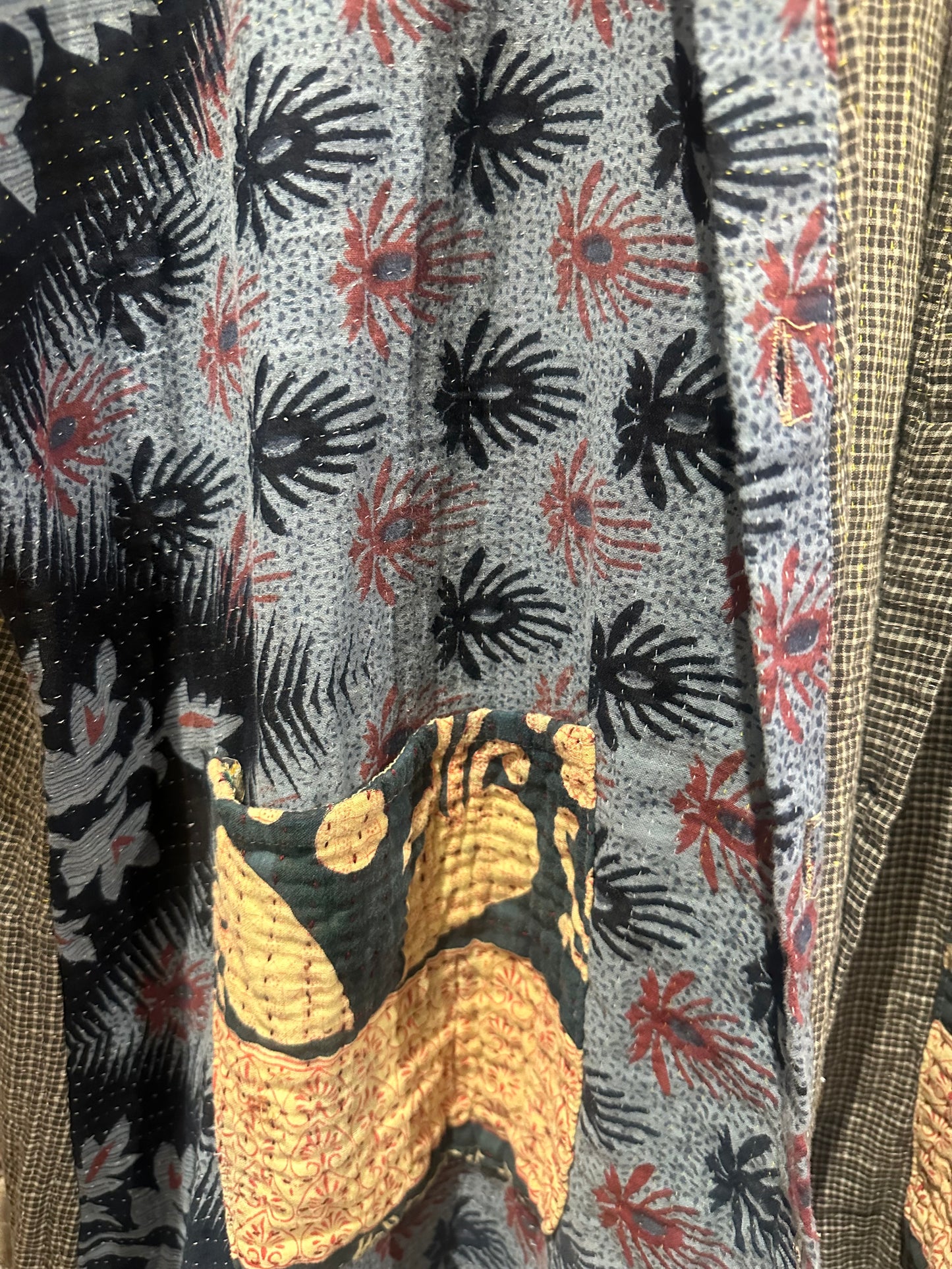 Reversible Kantha Coat- Denim/grey