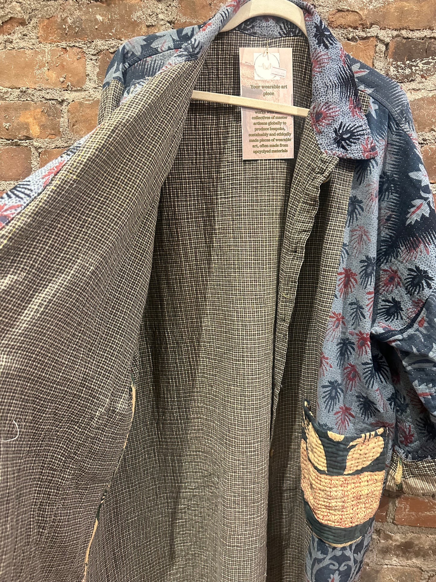 Reversible Kantha Coat- Denim/grey