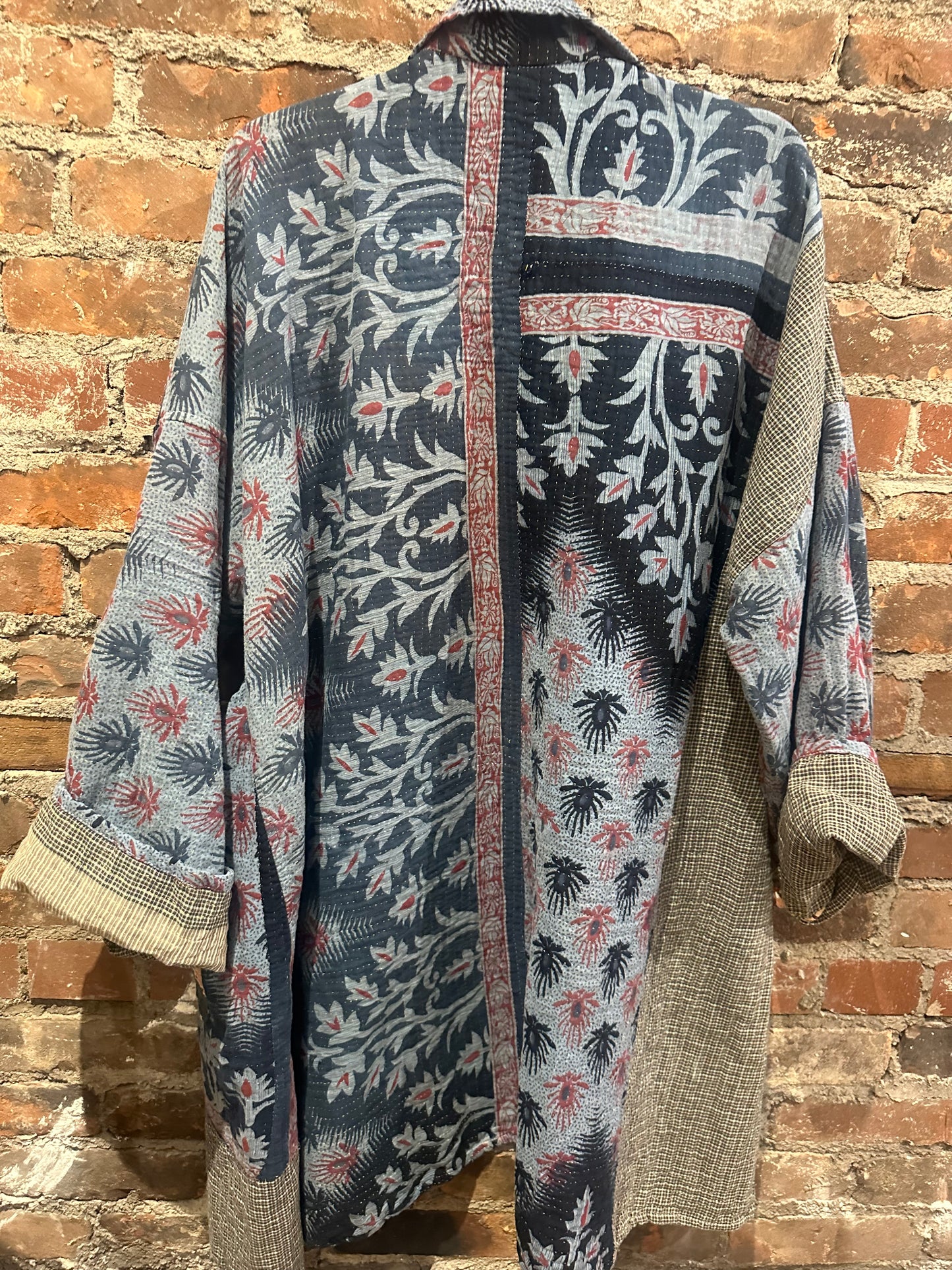 Reversible Kantha Coat- Denim/grey