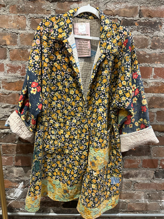 Reversible Kantha Coat- Navy Floral