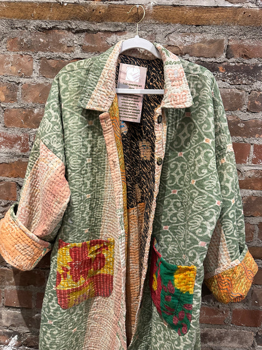 Reversible Kantha Coat- green/multi