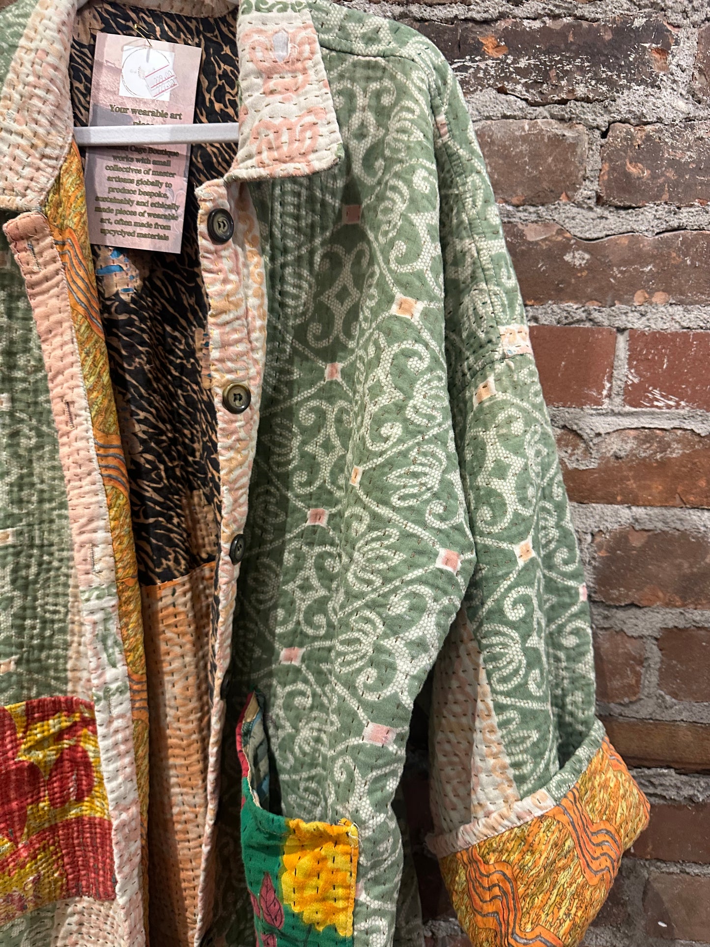 Reversible Kantha Coat- green/multi