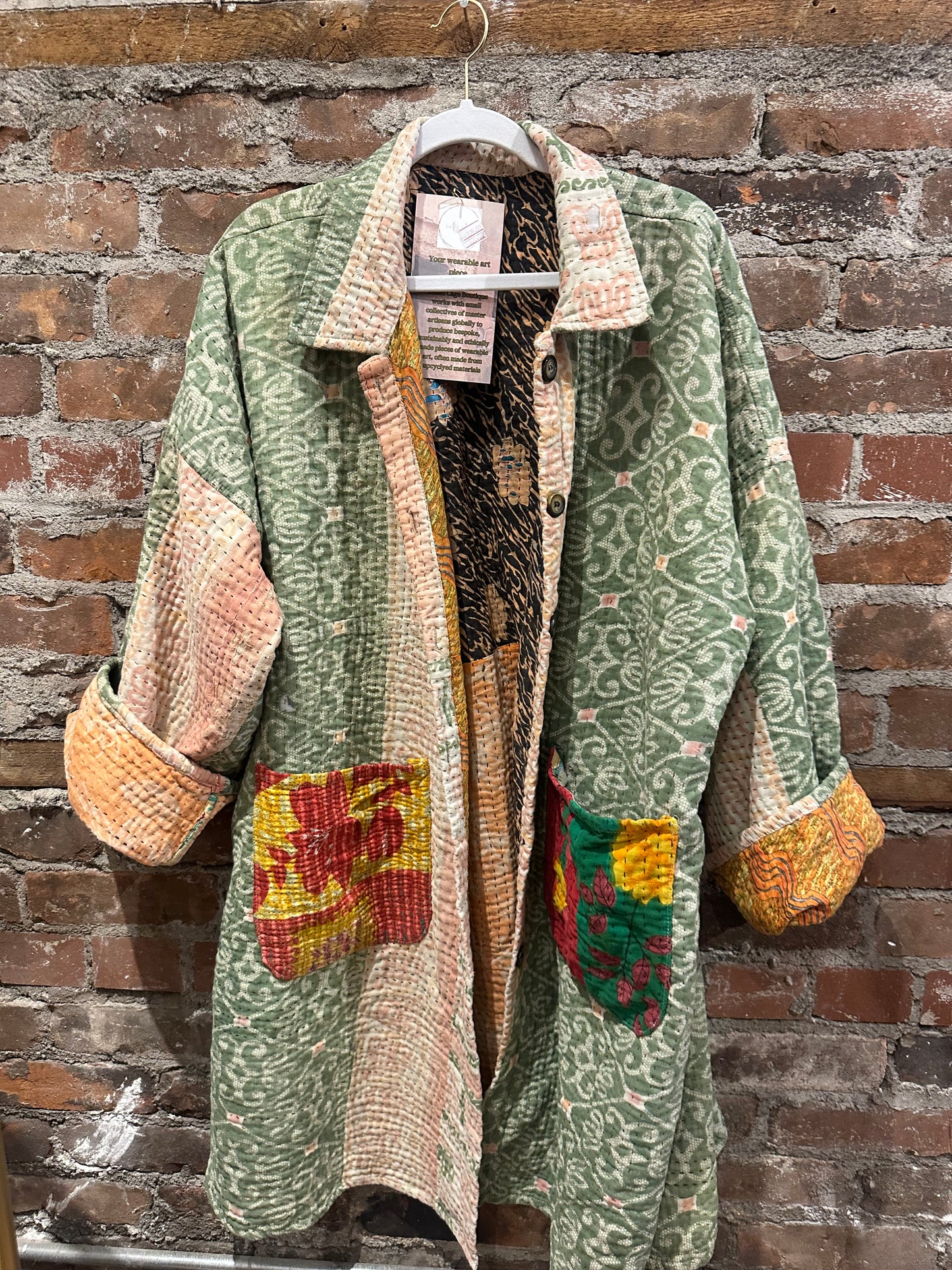 Reversible Kantha Coat- green/multi