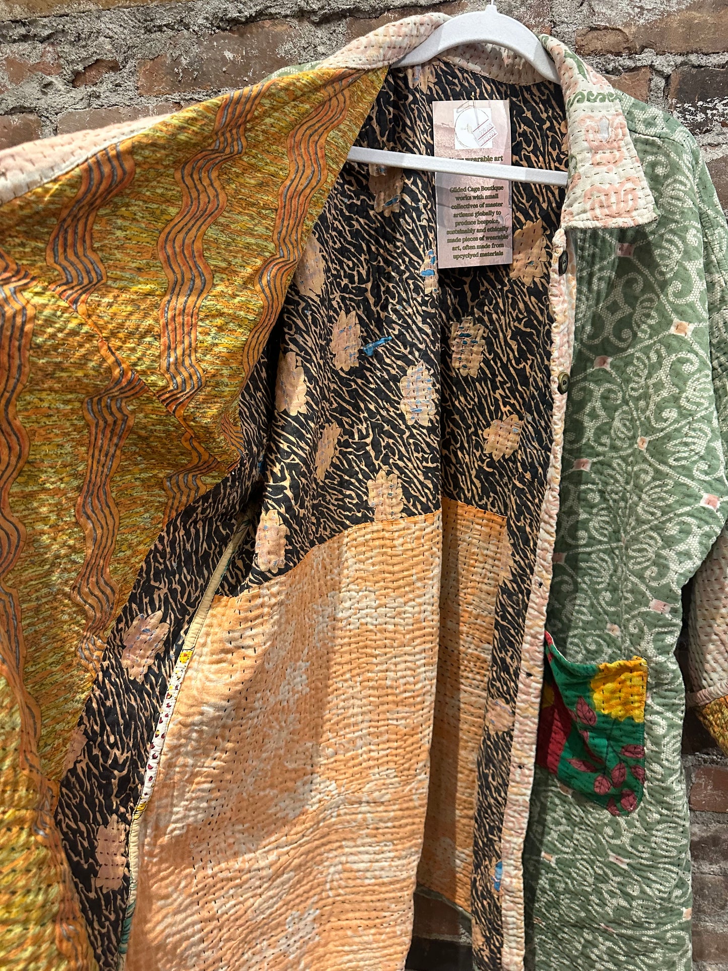 Reversible Kantha Coat- green/multi