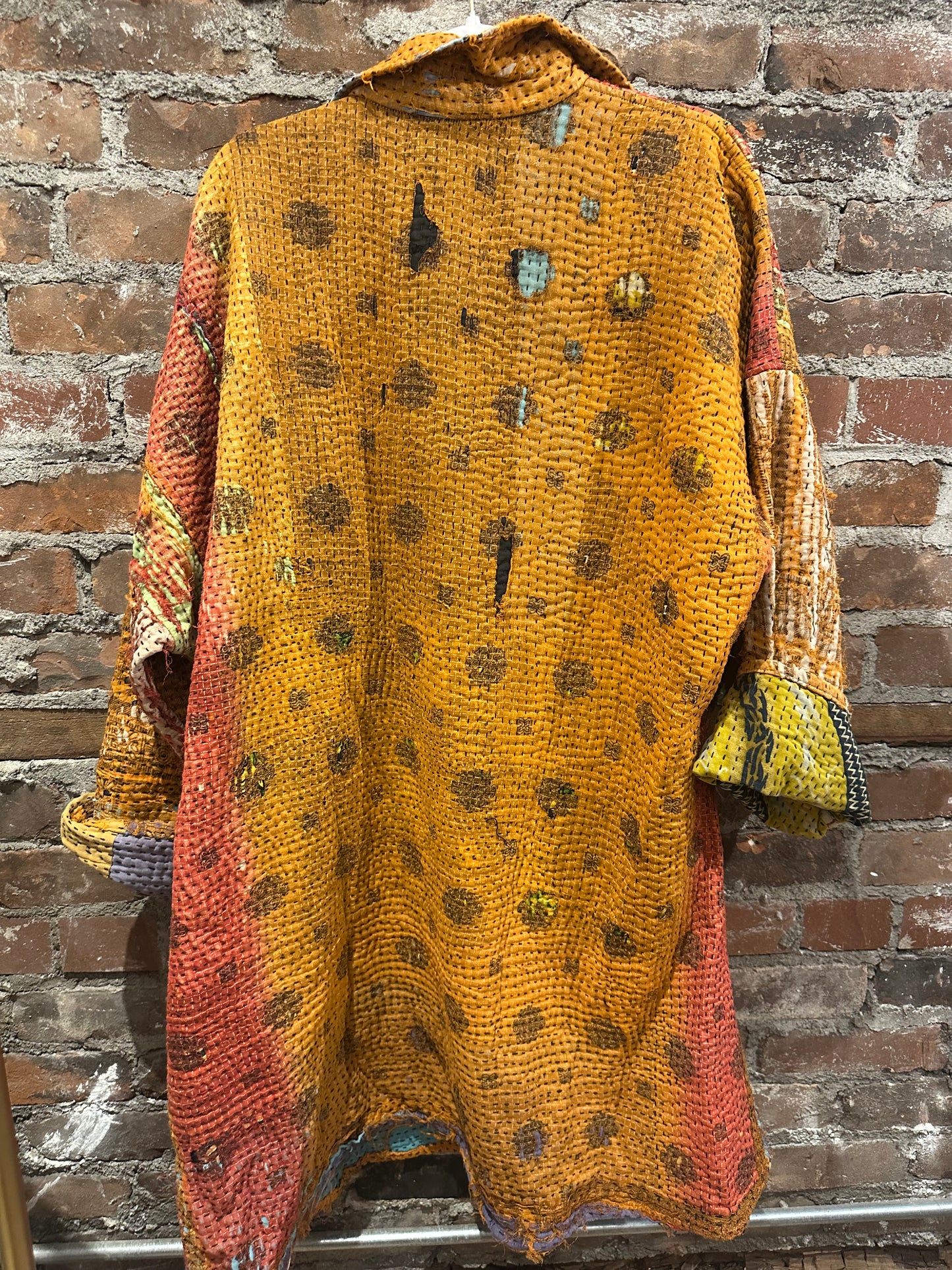 Reversible Kantha Coat- bright orange/multi