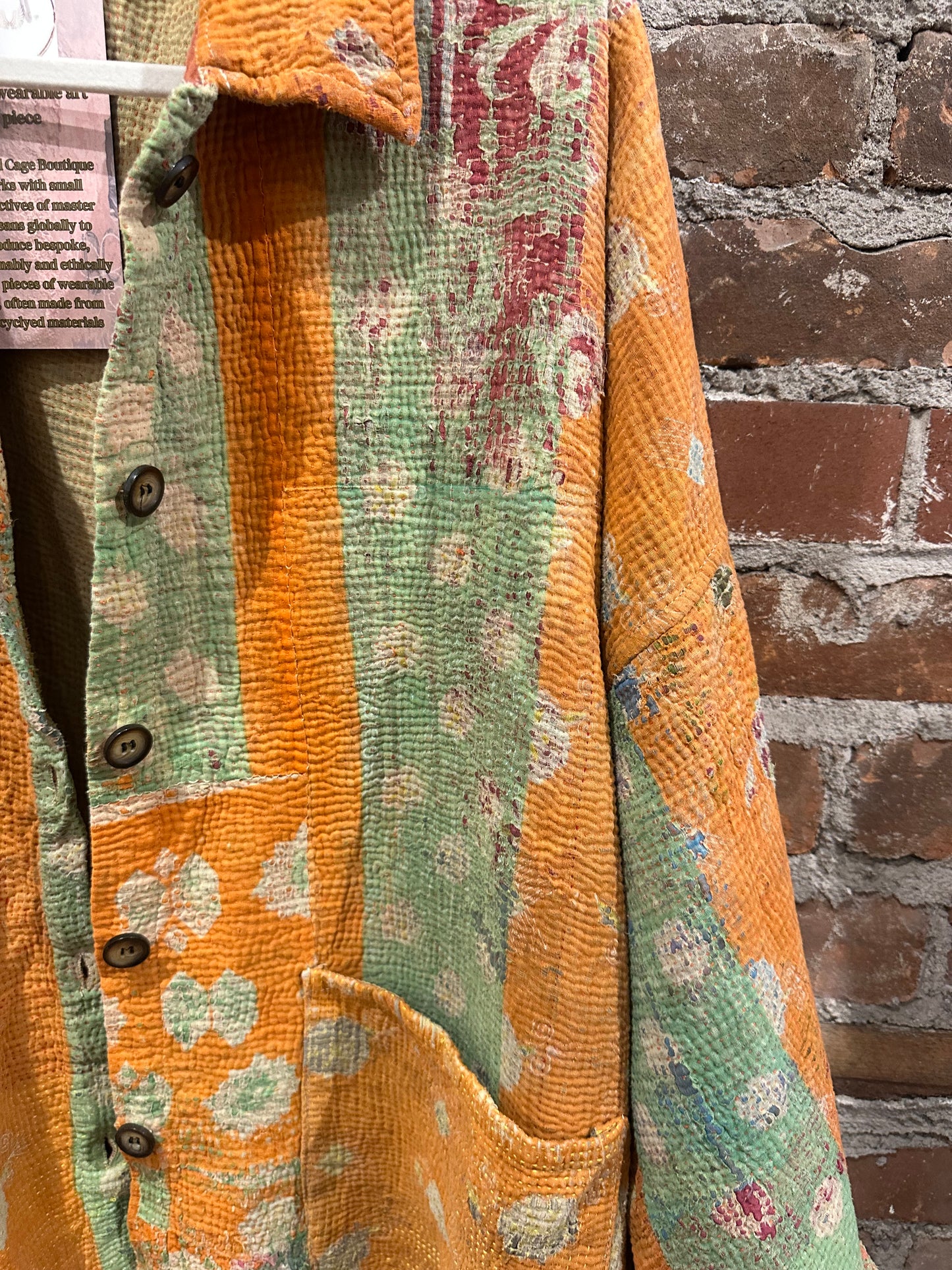 Reversible Kantha Coat-orange /grey