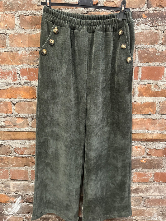 Velour pants -army green