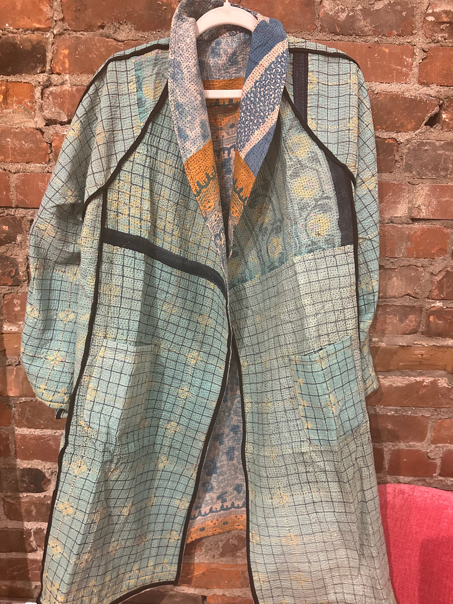 Vintage kantha trench- blues