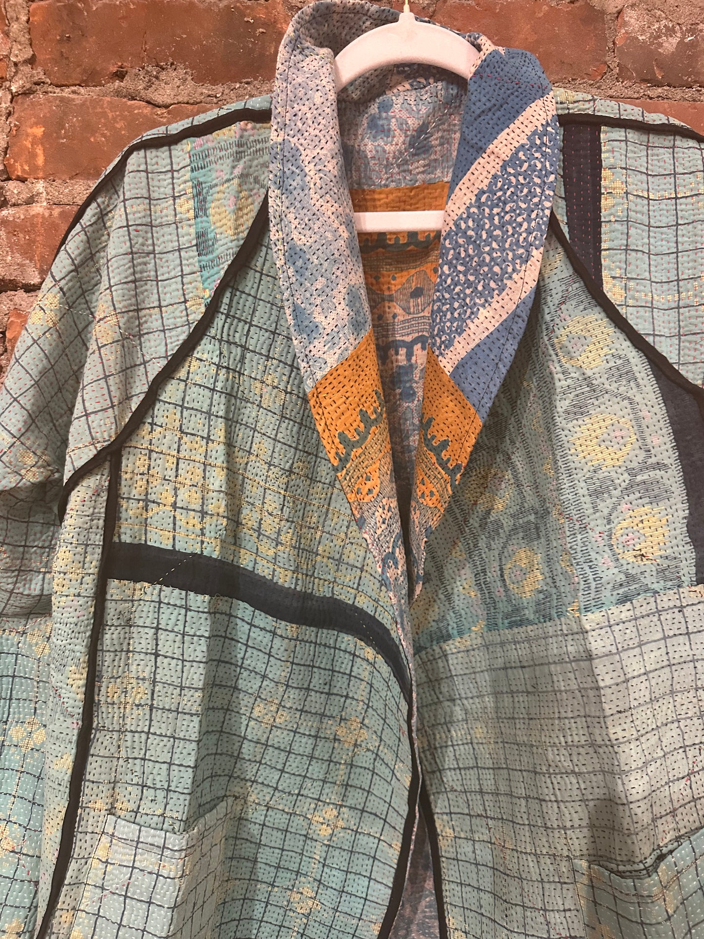 Vintage kantha trench- blues