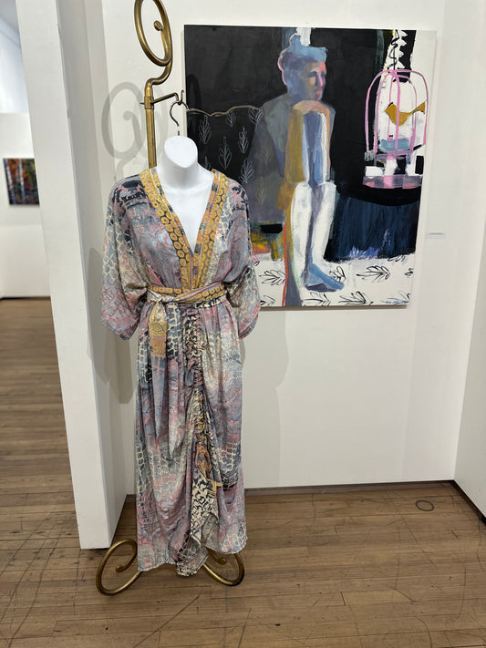 The Haven kimono sleeved dress-pink/blue/gold