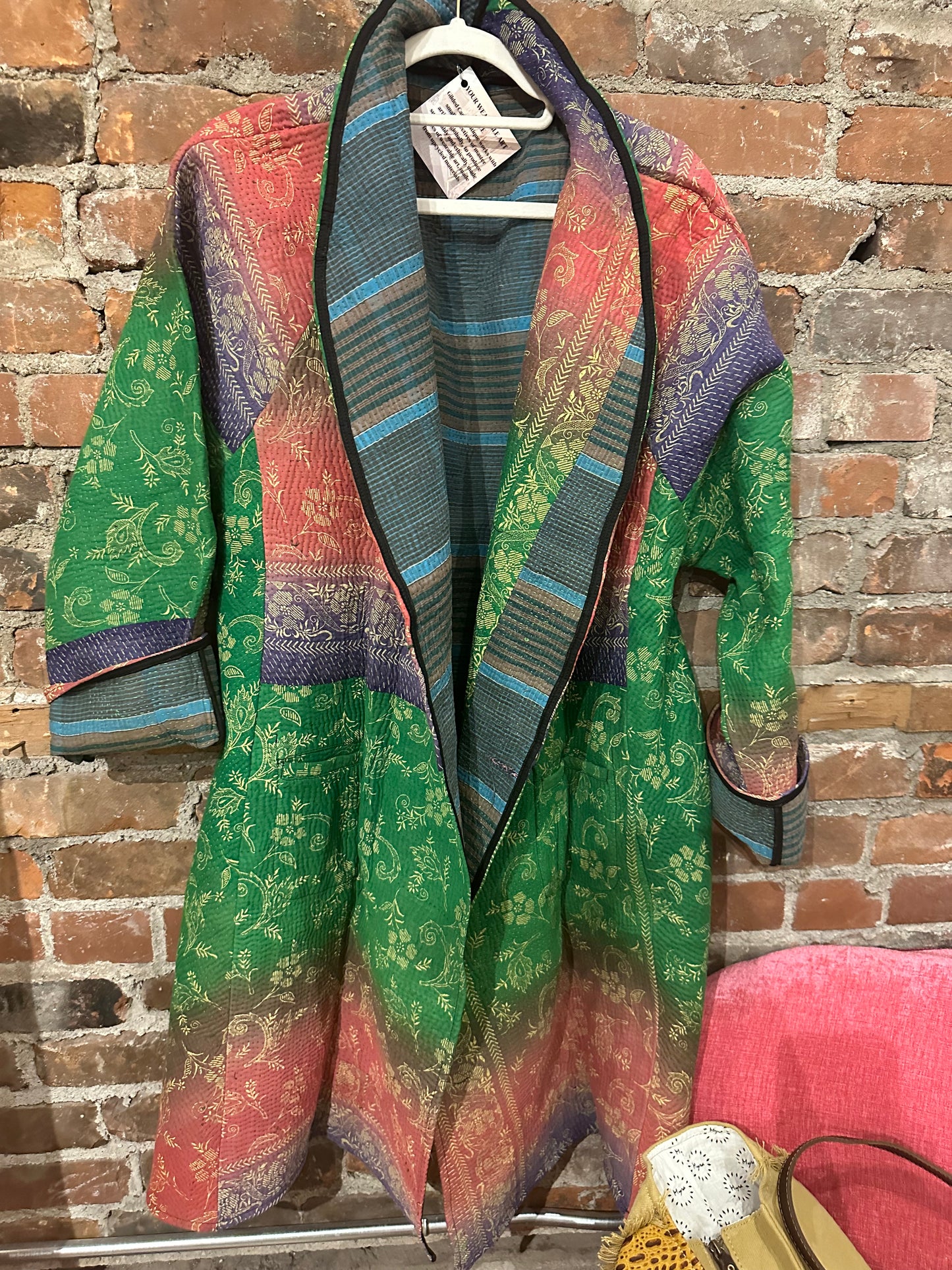 Vintage kantha trench- greens