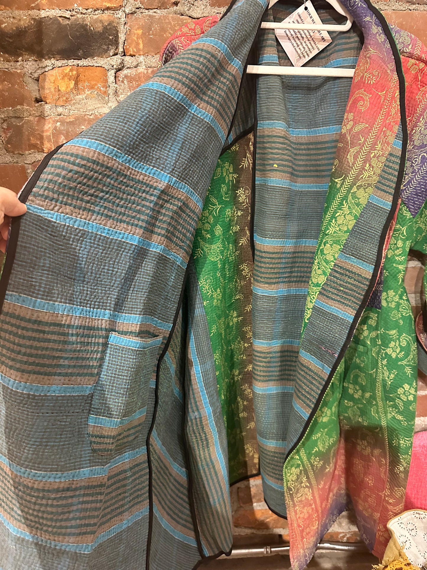 Vintage kantha trench- greens