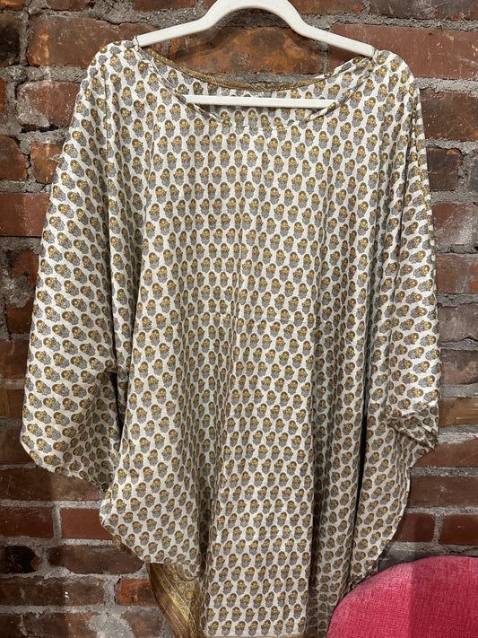 Pure vintage silk tunic-cream/gold