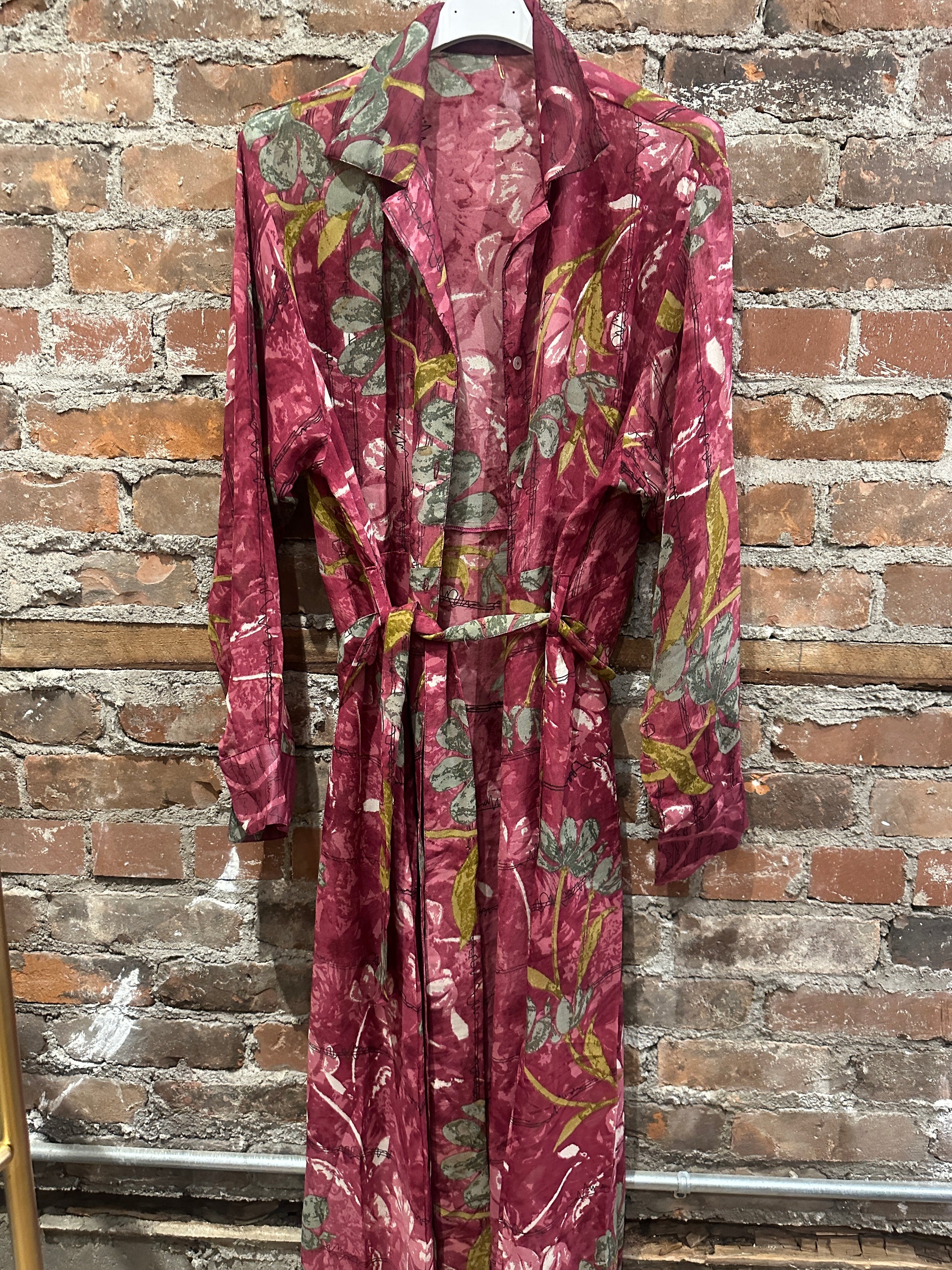 vintage silk shirt dress V Neck Silk Dress - Front Buttons Silk Dress - Long Bishop Sleeves Silk Shirt Dress