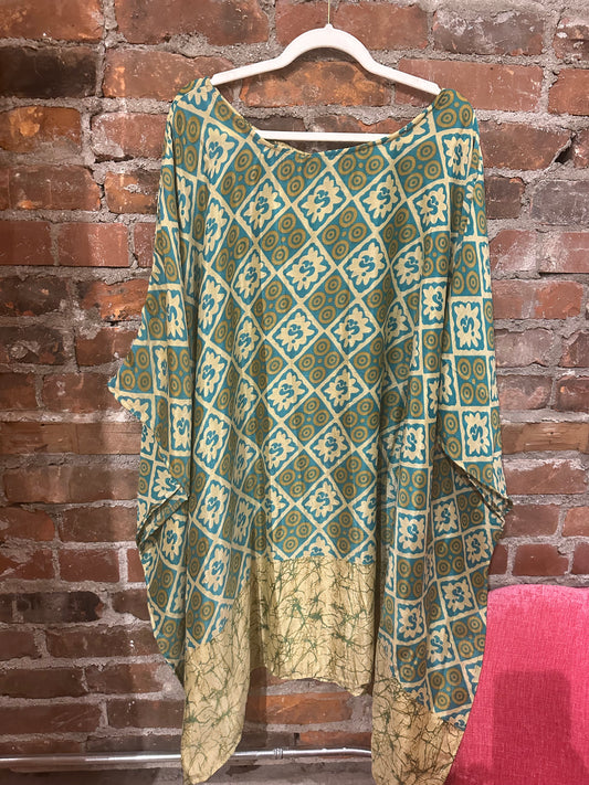 Pure vintage silk tunic - turquoise/cream (Copy)