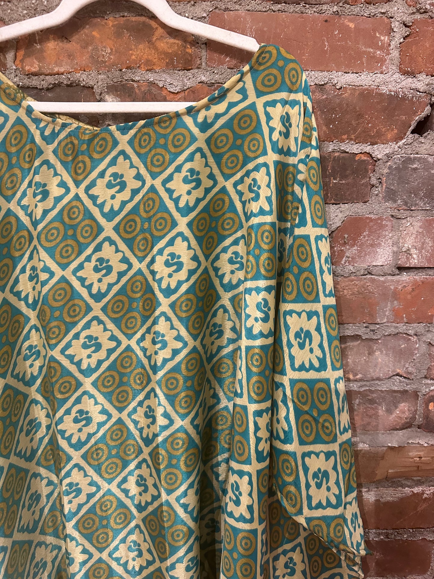 Pure vintage silk tunic- turquoise/cream