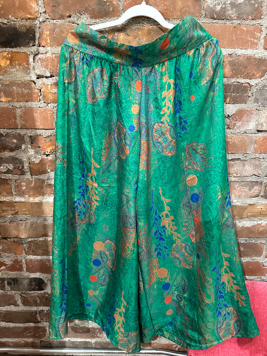 Pure vintage silk wide leg trousers- Kelly green