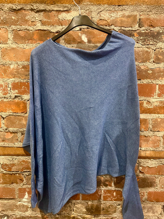 Cashmere feel asymmetrical sweater -blue