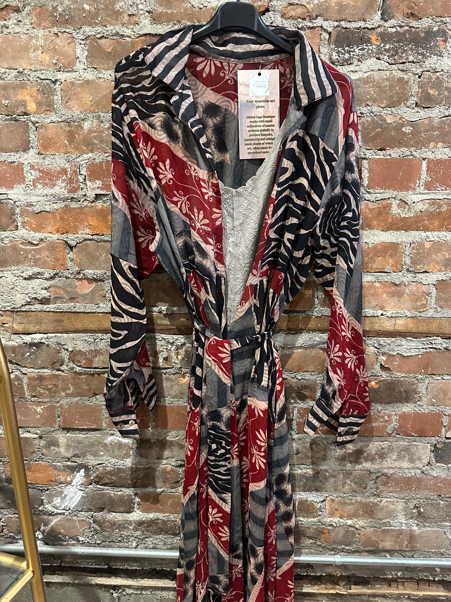 Pure vintage silk A line shirt dress- red/black