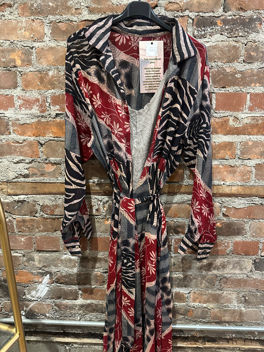 Pure vintage silk A line shirt dress- red/black