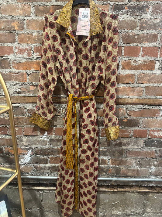 Pure vintage silk A line shirt dress -polkadot