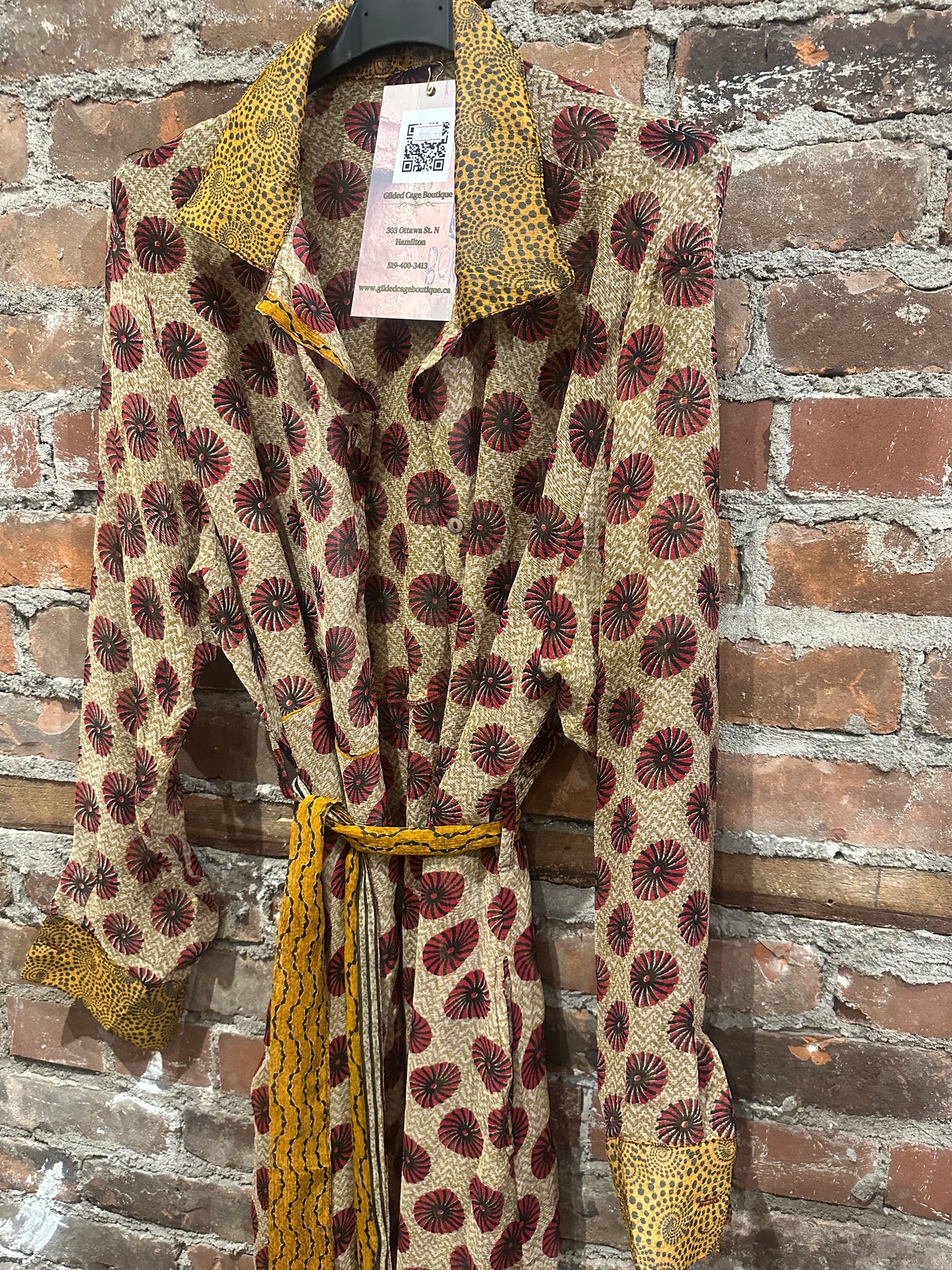 Pure vintage silk A line shirt dress -polkadot